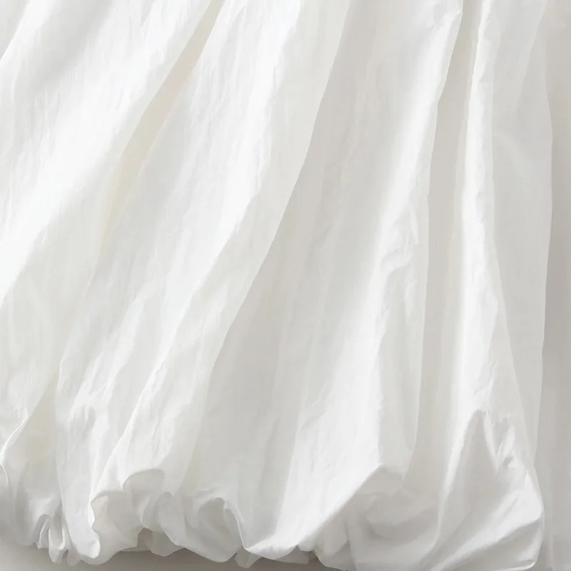 Women Elegant Skirt Women Elastic High Waist Solid Color A-Line Pleated Skirt Puffball Hem Casual Flowy Balloon Bud Midi Skirts