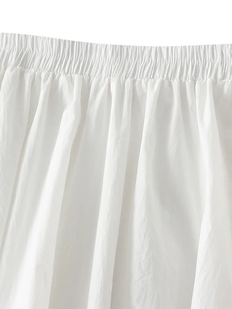 Women Elegant Skirt Women Elastic High Waist Solid Color A-Line Pleated Skirt Puffball Hem Casual Flowy Balloon Bud Midi Skirts