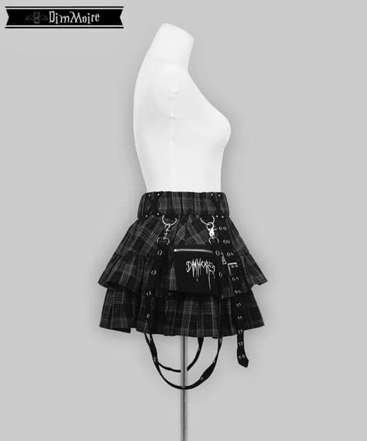 Mini Tie Up Skirt Japanese Harajuku College Style Elastic Waist Subculture Y2k Skirts Girl Autumn New Ruffled Cake Pleated Skirt