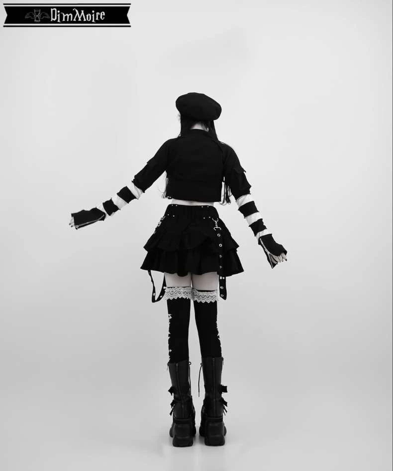 Mini Tie Up Skirt Japanese Harajuku College Style Elastic Waist Subculture Y2k Skirts Girl Autumn New Ruffled Cake Pleated Skirt