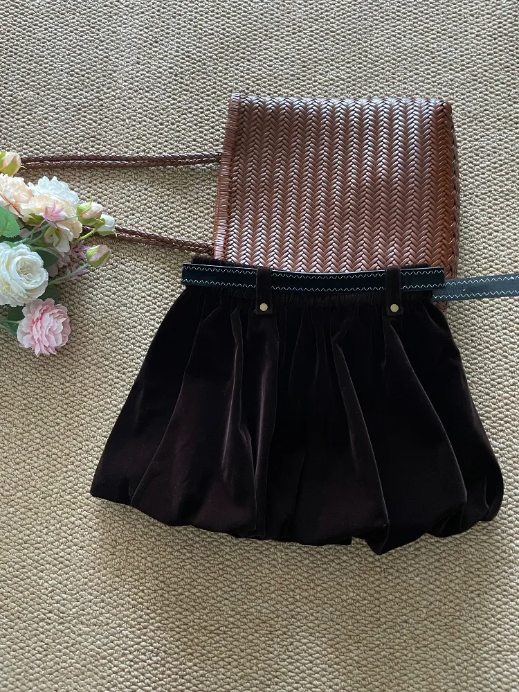 Velvet Skirts for Women 2025 Faldas Mujer De Moda Casual A-line Jupe Solid Color Vintage Korean Saia Thicked Folds Mini Skirt