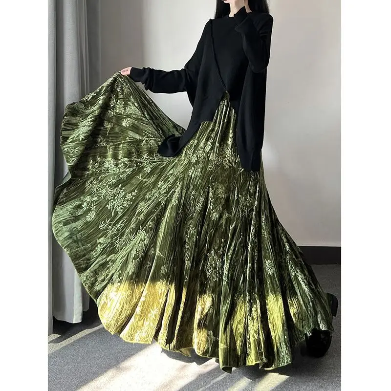 Skirts Women Mid Length Skirt A Line Slim Fit Pleated High Waist Sexy Elegant Splice Y2k Streetwear Work Regular 2026 Spring
