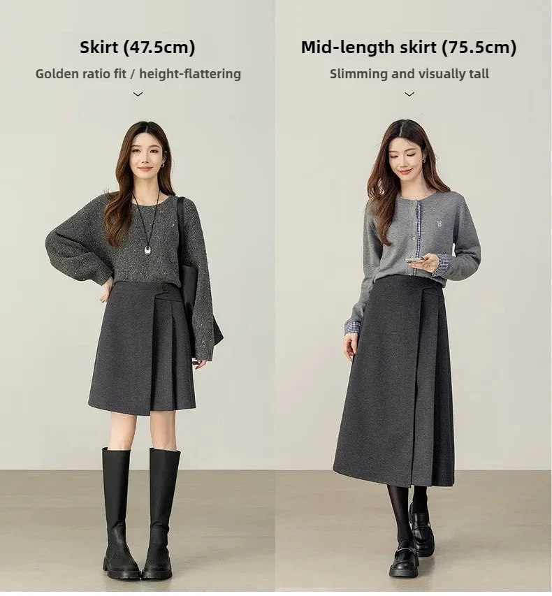 SENTUBILA Women's A-Line Skirt 2026 Winter High Waist Asymmetric Single-Side Pleated Design Minimalist Commuter Skirt 154QP4000