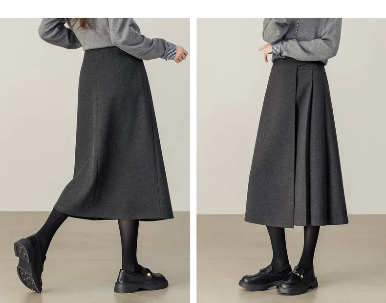 SENTUBILA Women's A-Line Skirt 2026 Winter High Waist Asymmetric Single-Side Pleated Design Minimalist Commuter Skirt 154QP4000