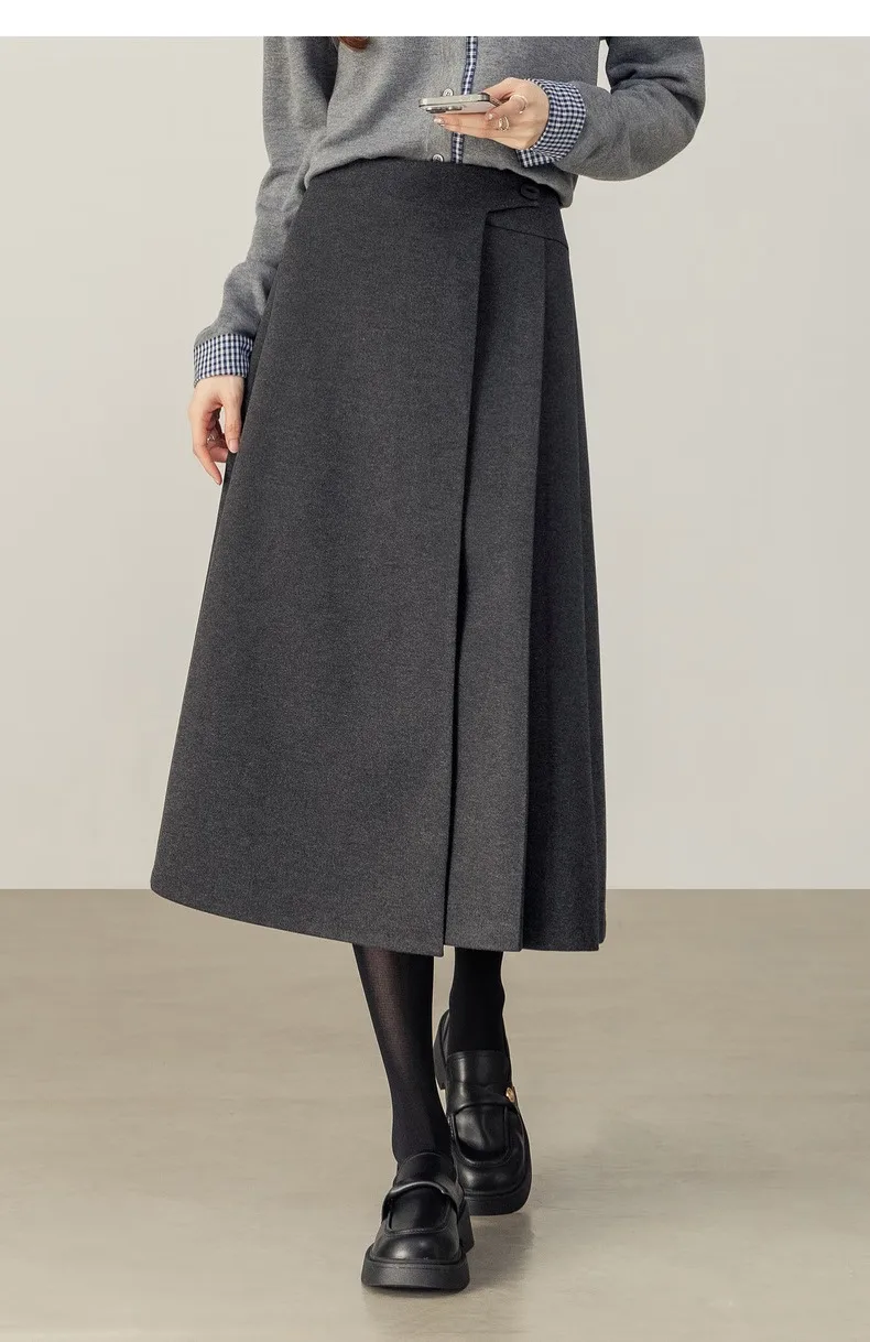SENTUBILA Women's A-Line Skirt 2026 Winter High Waist Asymmetric Single-Side Pleated Design Minimalist Commuter Skirt 154QP4000