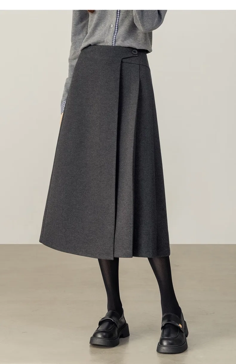 SENTUBILA Women's A-Line Skirt 2026 Winter High Waist Asymmetric Single-Side Pleated Design Minimalist Commuter Skirt 154QP4000