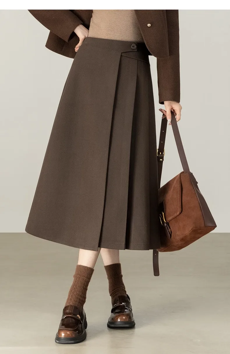SENTUBILA Women's A-Line Skirt 2026 Winter High Waist Asymmetric Single-Side Pleated Design Minimalist Commuter Skirt 154QP4000