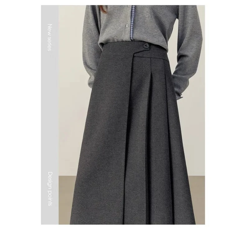 SENTUBILA Women's A-Line Skirt 2026 Winter High Waist Asymmetric Single-Side Pleated Design Minimalist Commuter Skirt 154QP4000