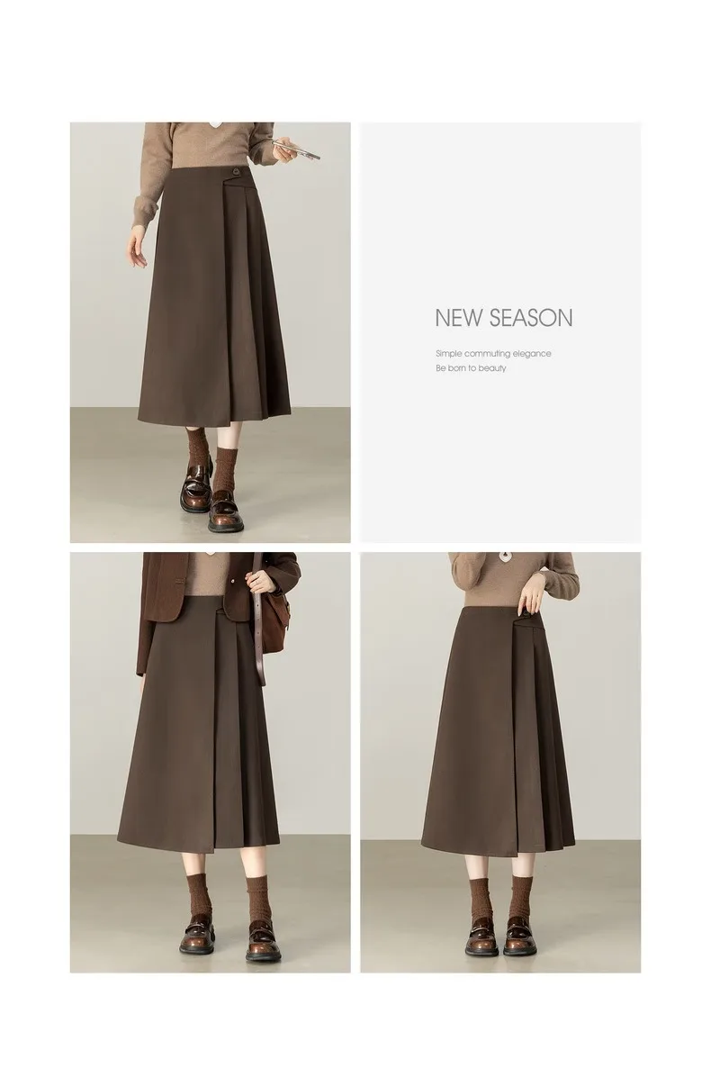 SENTUBILA Women's A-Line Skirt 2026 Winter High Waist Asymmetric Single-Side Pleated Design Minimalist Commuter Skirt 154QP4000