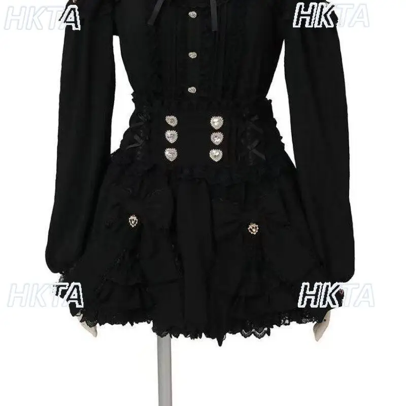 2026 Summer New Liz Skirt Japanese Style Love Buckle Double Bows High Waist Skirts Lace Patchwork Black Plaid Skirt for Women