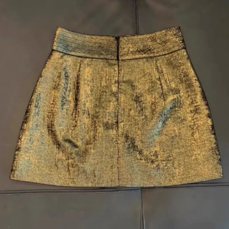 Korean-style gold-plated spice girl sparkling golden skirt female summer high waist temperament new slim A-word hip skirt