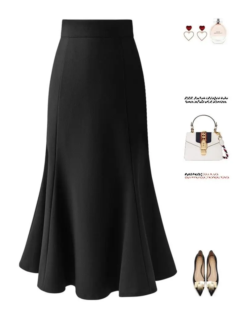Women Elegant Casual Office Skirt 2025 Spring Autumn High Waist Mermaid Mid Length Bodycon Korean Style Long Skirt