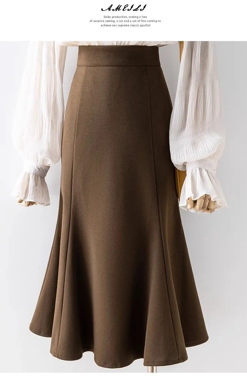 Women Elegant Casual Office Skirt 2025 Spring Autumn High Waist Mermaid Mid Length Bodycon Korean Style Long Skirt