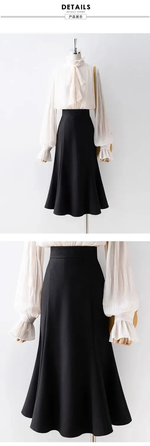 Women Elegant Casual Office Skirt 2025 Spring Autumn High Waist Mermaid Mid Length Bodycon Korean Style Long Skirt