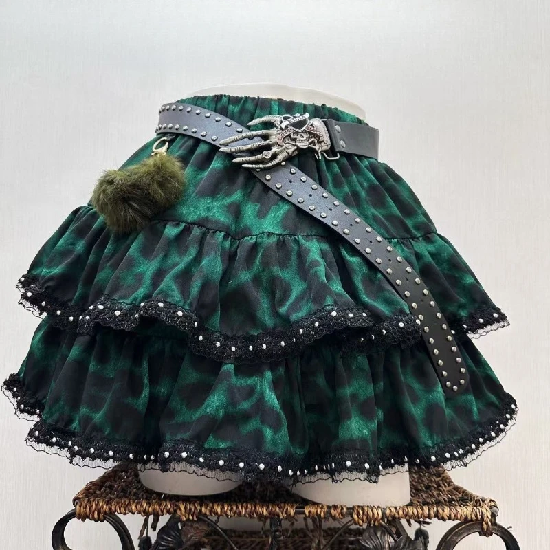 Y2k Aesthetic Japanese Vintage Lolita Style Denim Skirt Women Gothic Leopard Print Mini Skirts Streetwear Harajuku Punk JK Skirt