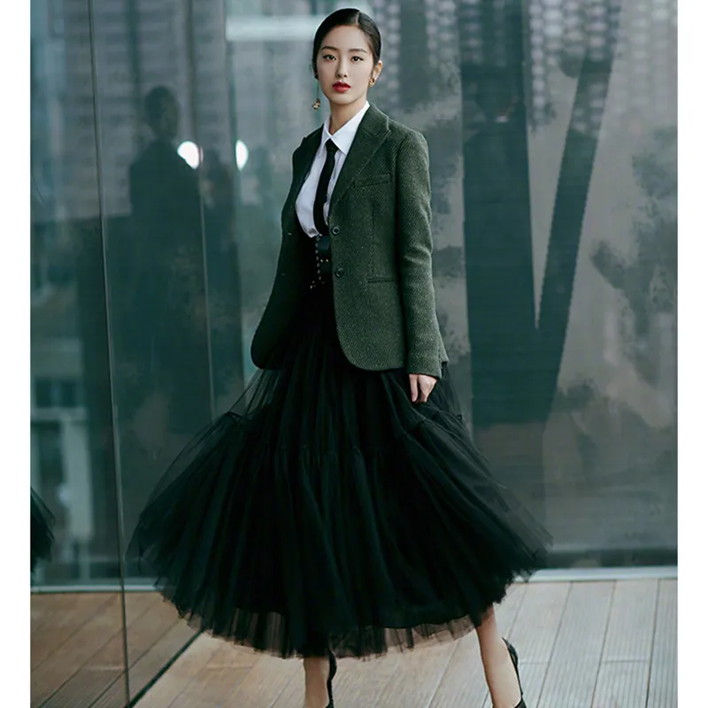 Maxi Long Tulle Skirt for Women Black Gothic Pleated Casual Party Fairycore Summer Winter Jupe Longue 2026 Falda Mujer