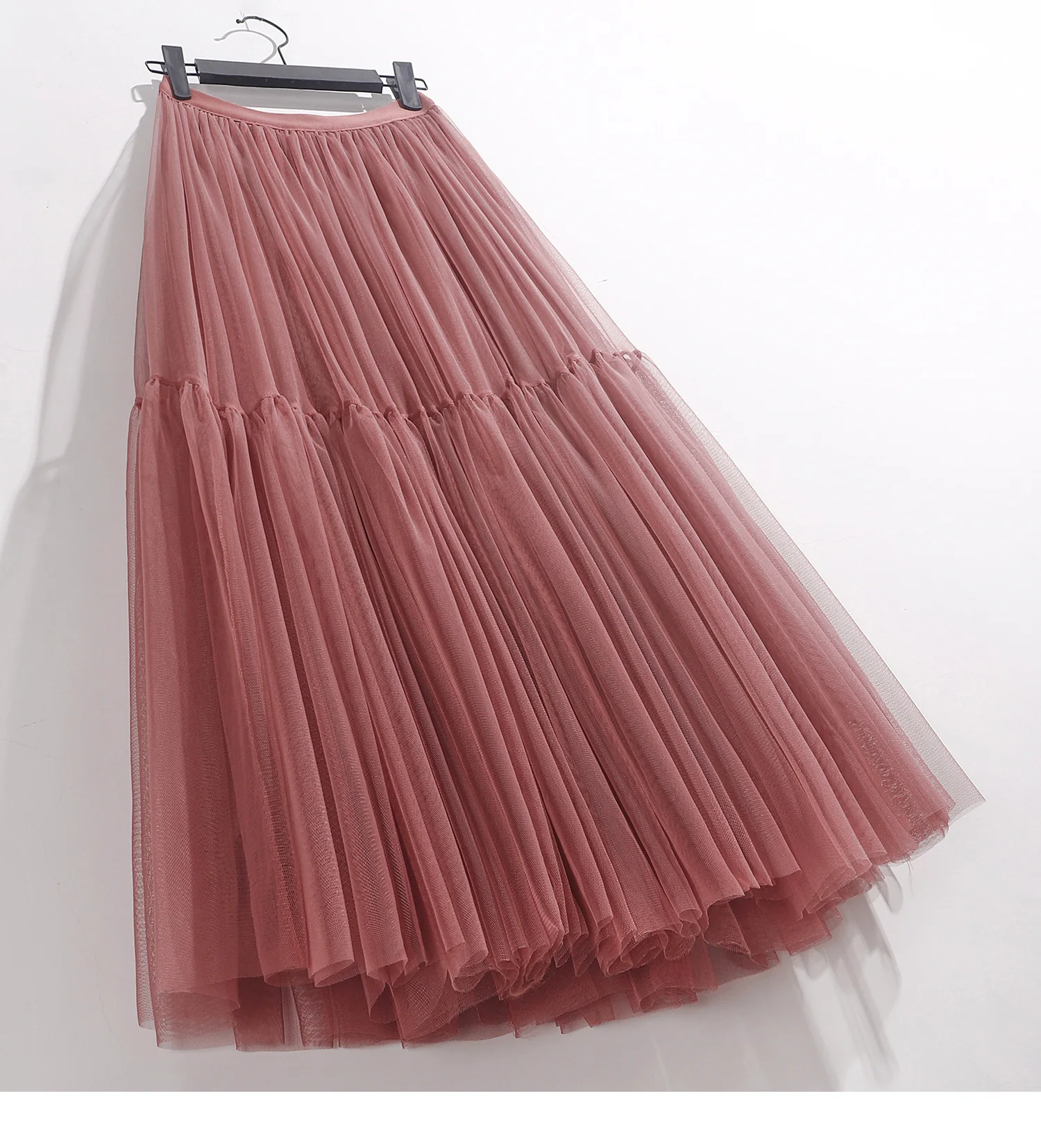 Maxi Long Tulle Skirt for Women Black Gothic Pleated Casual Party Fairycore Summer Winter Jupe Longue 2026 Falda Mujer