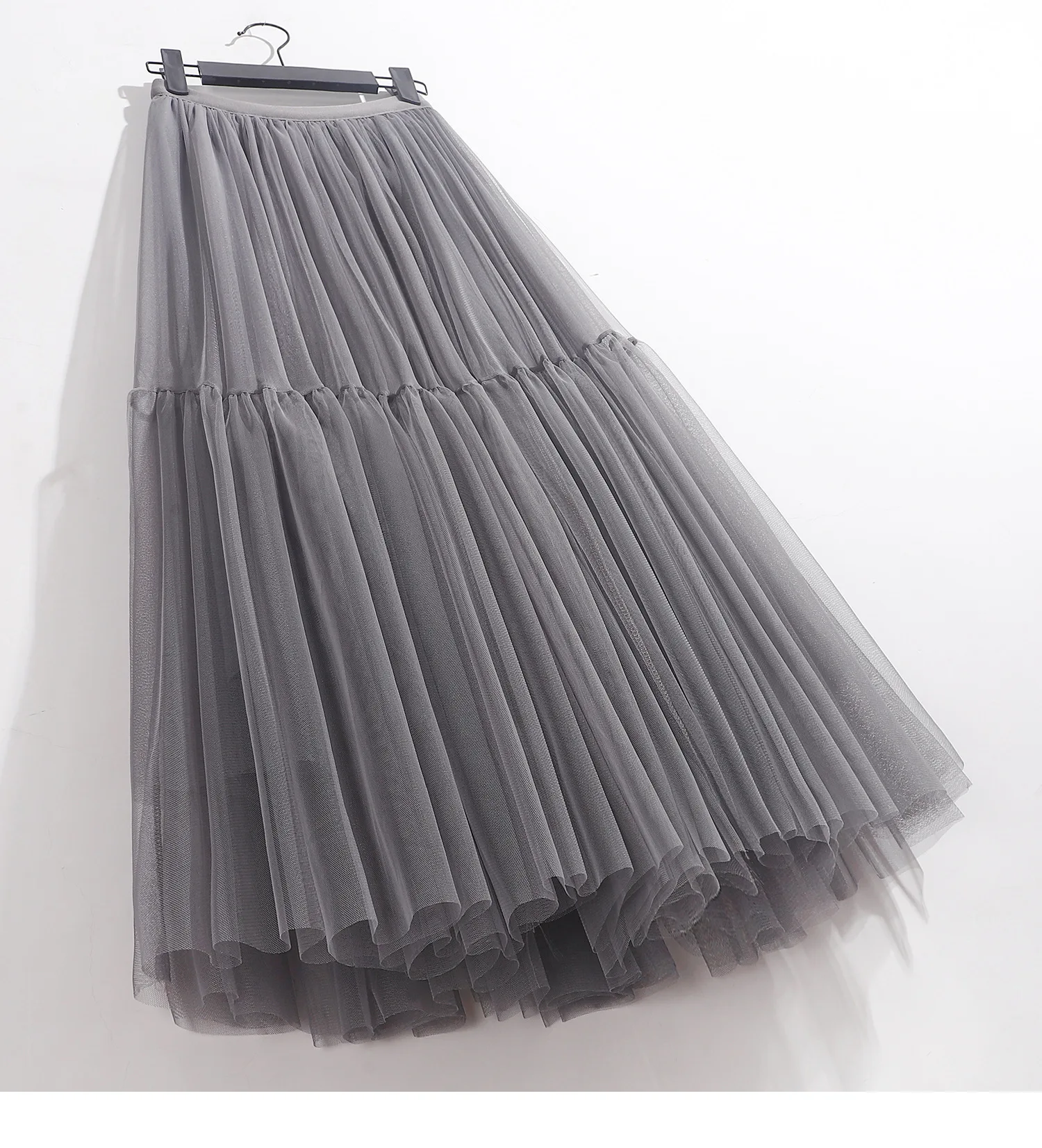 Maxi Long Tulle Skirt for Women Black Gothic Pleated Casual Party Fairycore Summer Winter Jupe Longue 2026 Falda Mujer