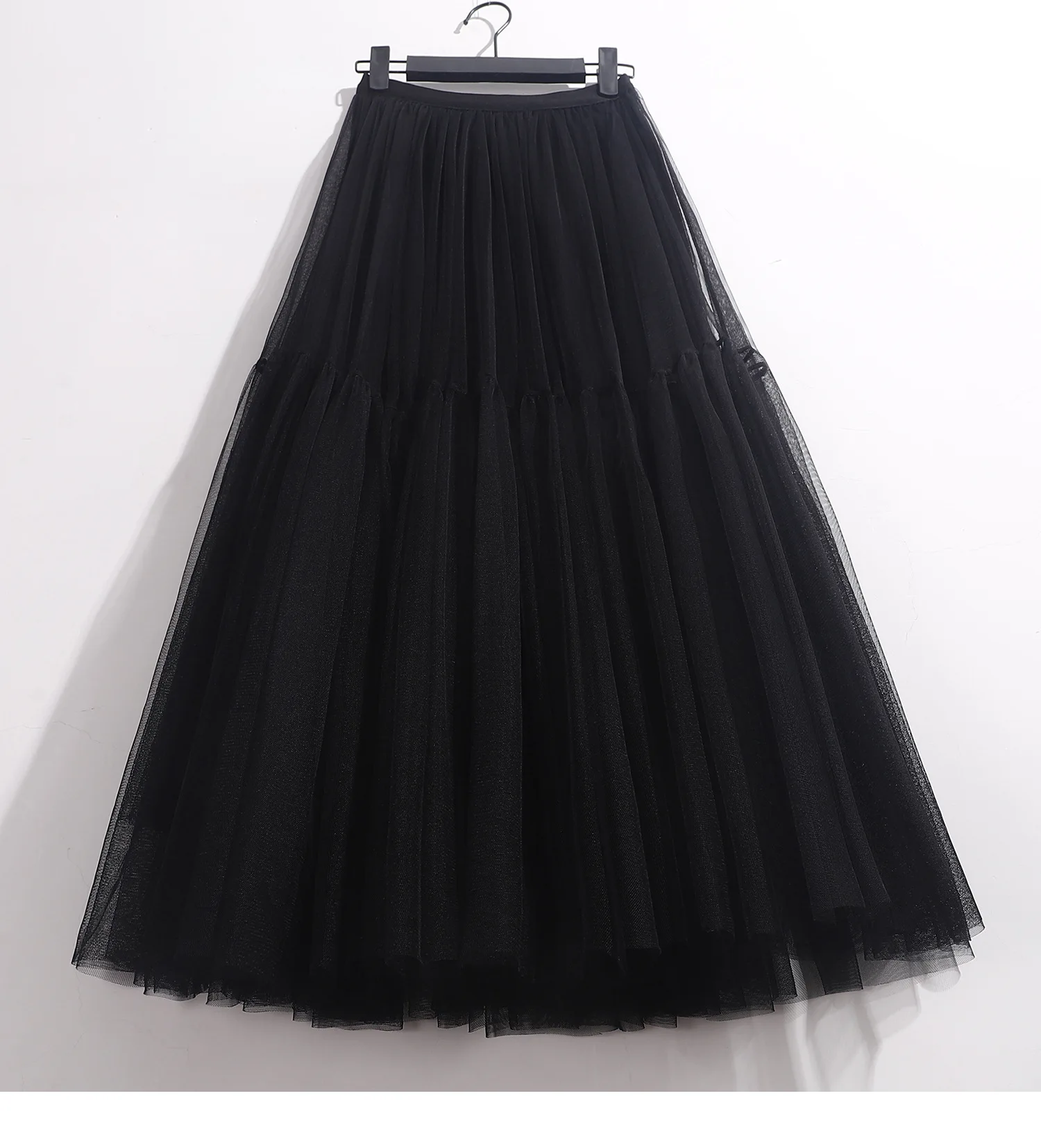 Maxi Long Tulle Skirt for Women Black Gothic Pleated Casual Party Fairycore Summer Winter Jupe Longue 2026 Falda Mujer