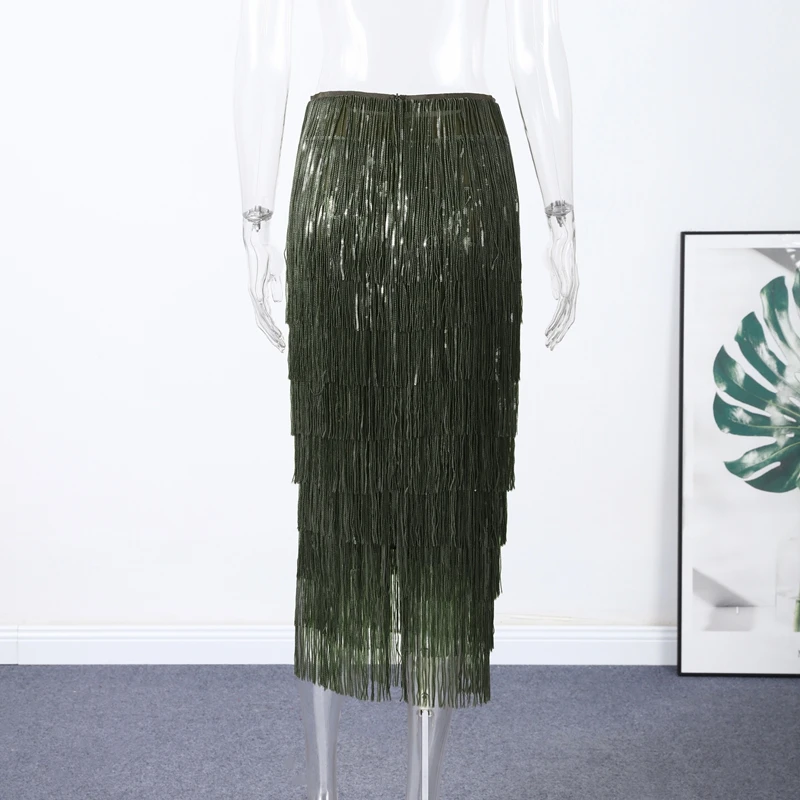 Fashion Beaded Tassels Long Skirt Women Loose High Waist A-line Female Skirts 2026 Autumn Winter Lady Y2k Party Clothes