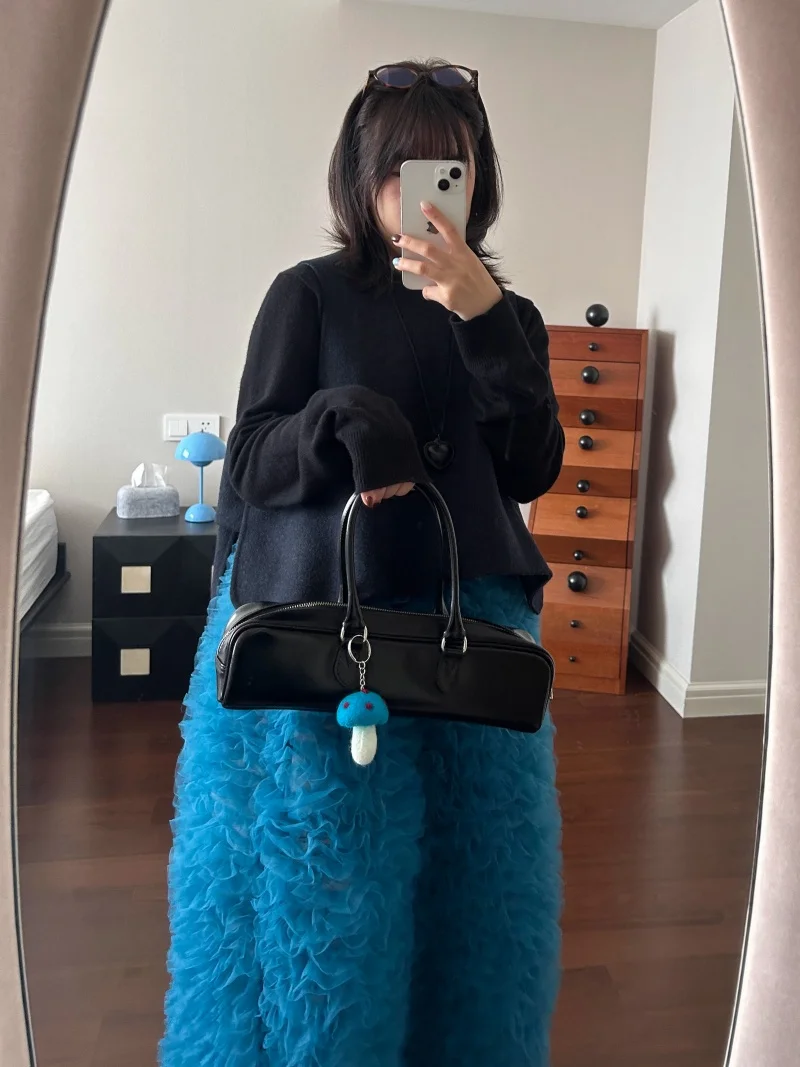 New Fashion Sweet Mesh Skirt Women Spring Summer Retro Elastic Waist Ruffles Long Skirts Club Party Long Tulle Jupe