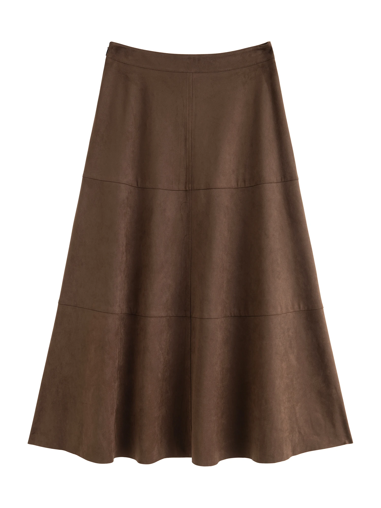 ZIQIAO Petite Size 2025 Women's Vintage Panelled A-Line Midi Skirt Retro Split Hem Long Skirt Elegant High Waist Autumn Winter