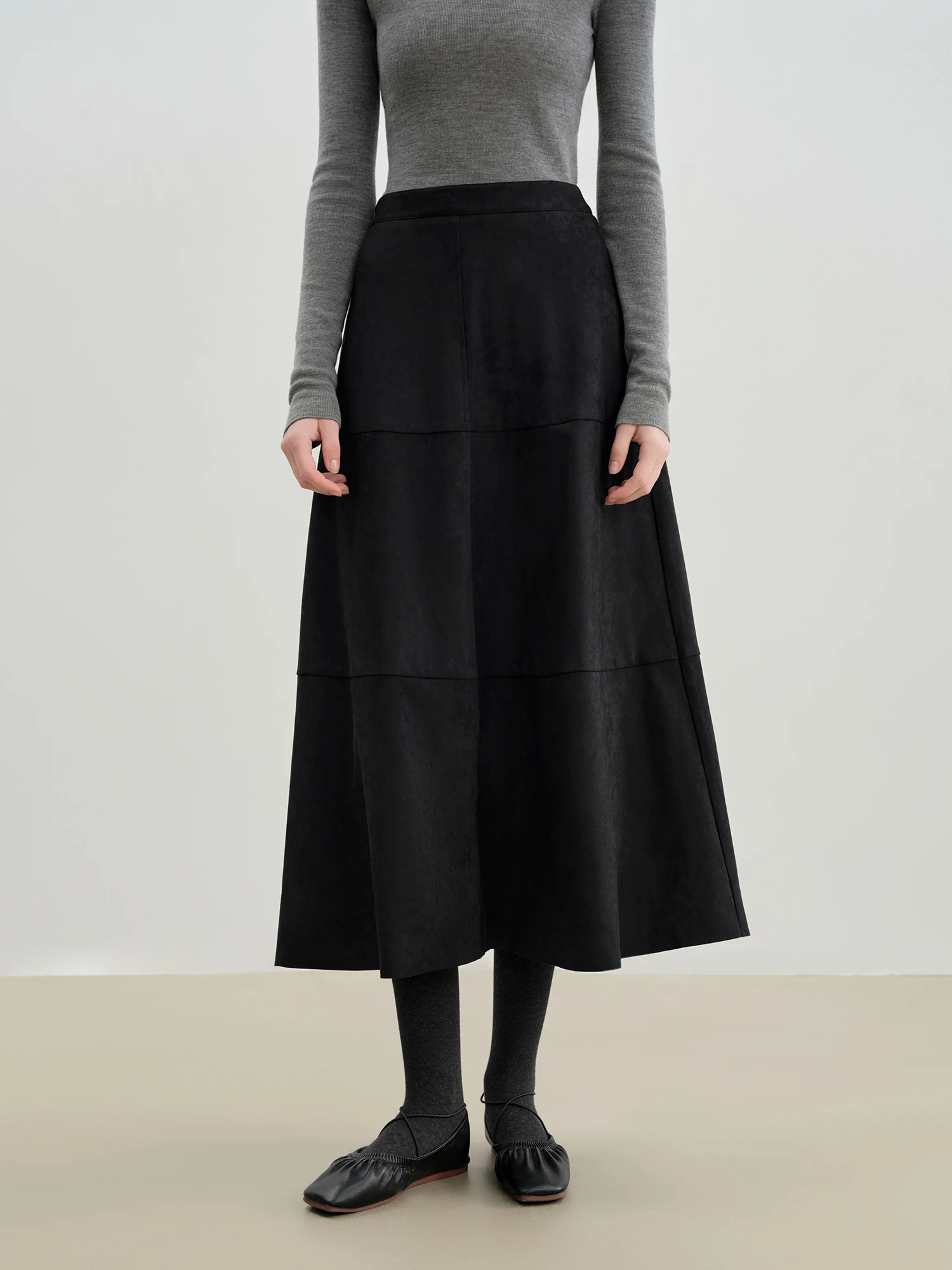 ZIQIAO Petite Size 2025 Women's Vintage Panelled A-Line Midi Skirt Retro Split Hem Long Skirt Elegant High Waist Autumn Winter