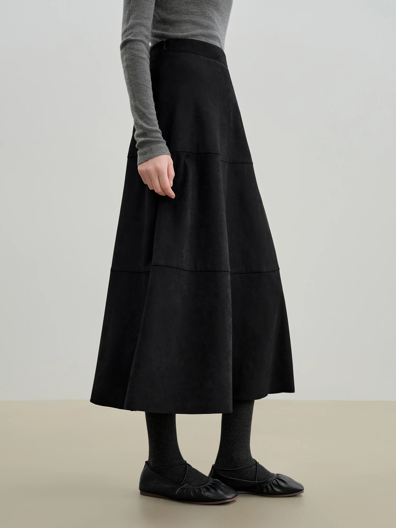 ZIQIAO Petite Size 2025 Women's Vintage Panelled A-Line Midi Skirt Retro Split Hem Long Skirt Elegant High Waist Autumn Winter