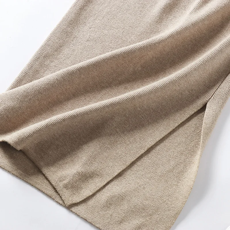 SINGRAIN Women sweater skirt pencil midi knitted skirt high waist skirts womens winter long warm knitting skirts split bottoms
