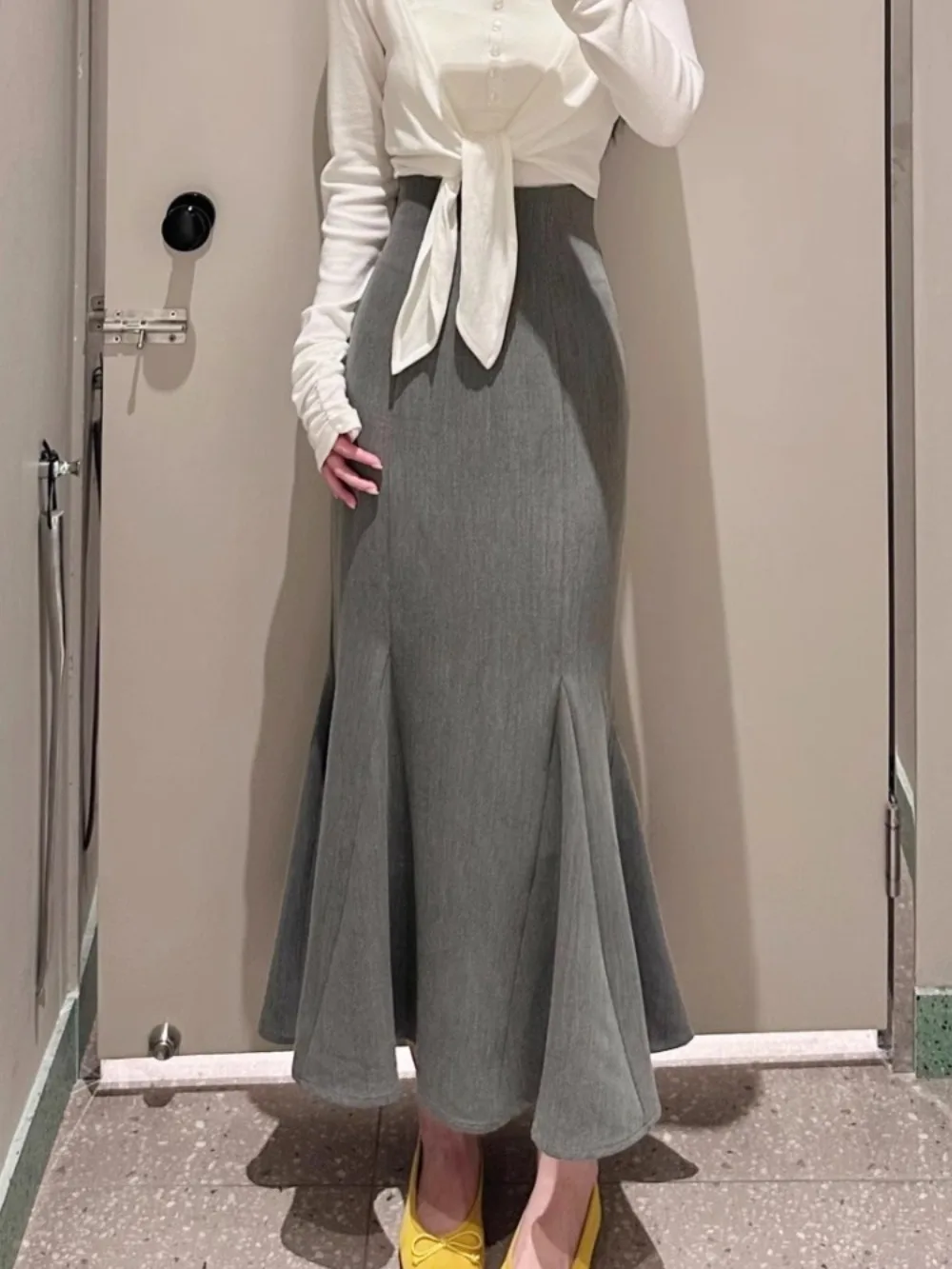 Kuzuwata Mermaid Celebrity Elegant Temperament Skirt Bodycon Slim Classic High Waist Faldas Japan French Mid-length Mujer Falda