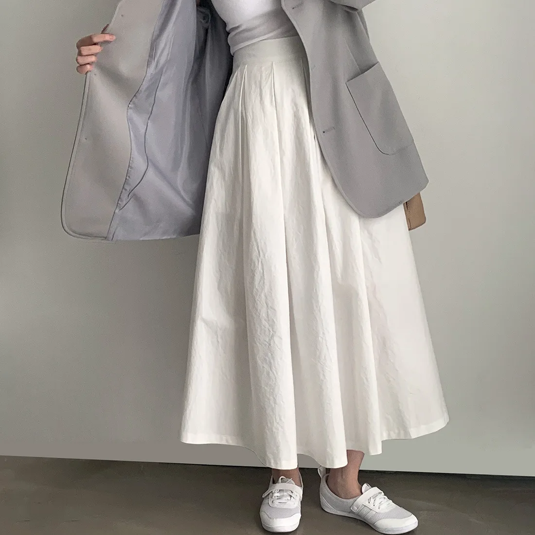 2024 Women Elegant White Long Skirts High Waist A-Line Cotton Maxi Skirts Women Casual Skirts Jupe Femme Saias Mujer