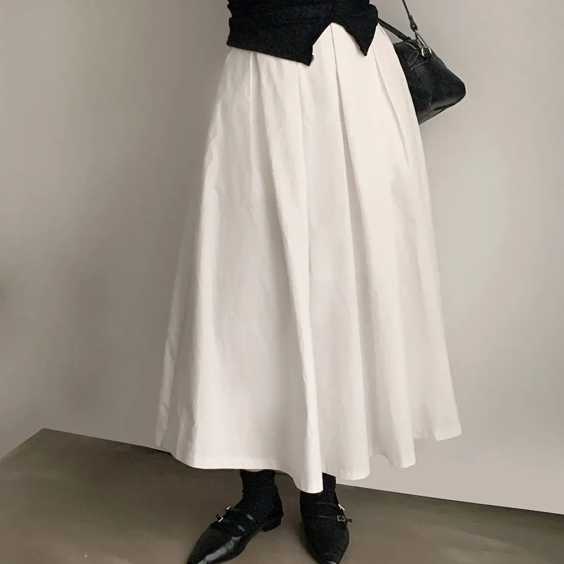 2024 Women Elegant White Long Skirts High Waist A-Line Cotton Maxi Skirts Women Casual Skirts Jupe Femme Saias Mujer