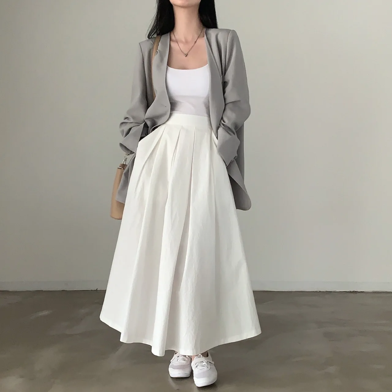2024 Women Elegant White Long Skirts High Waist A-Line Cotton Maxi Skirts Women Casual Skirts Jupe Femme Saias Mujer