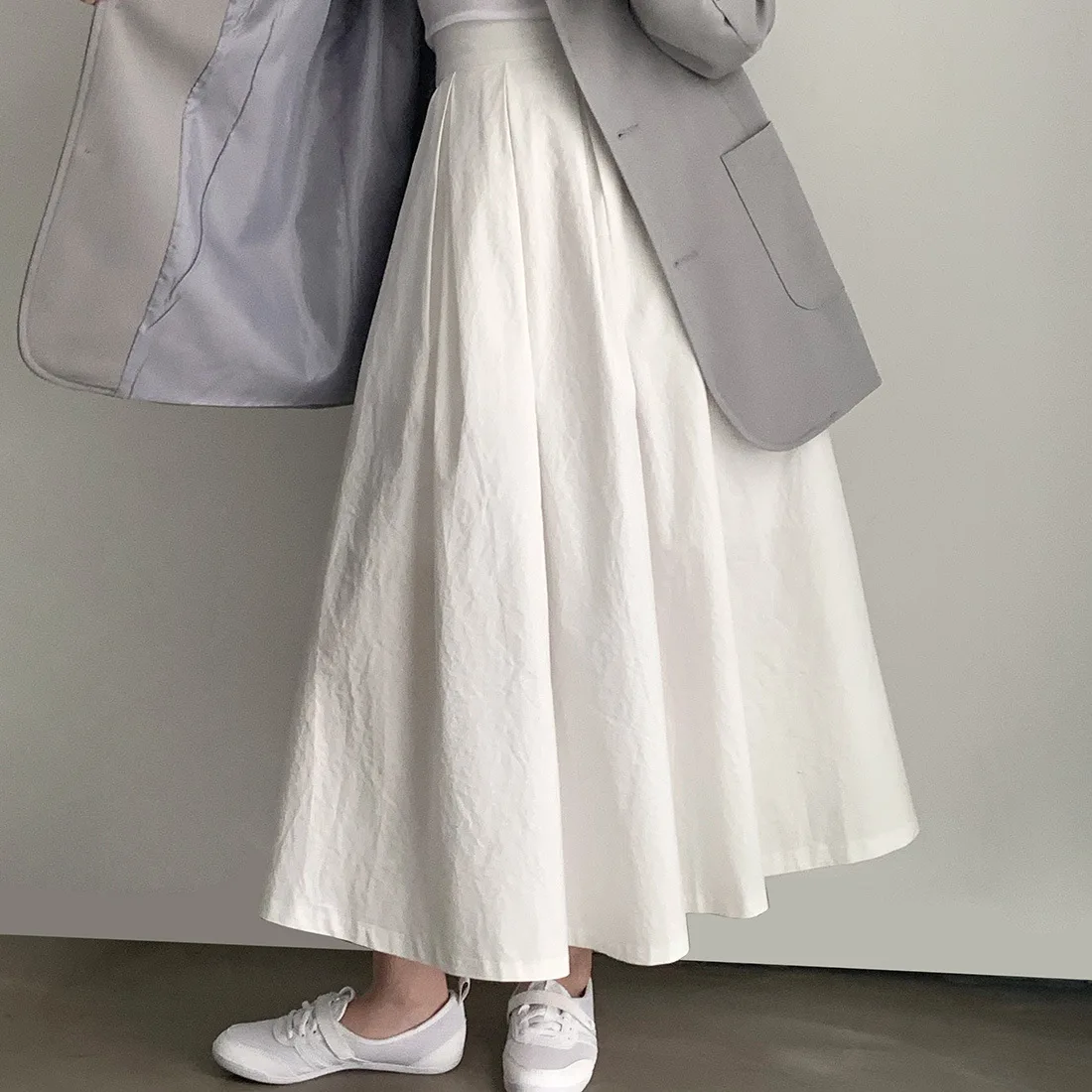 2024 Women Elegant White Long Skirts High Waist A-Line Cotton Maxi Skirts Women Casual Skirts Jupe Femme Saias Mujer