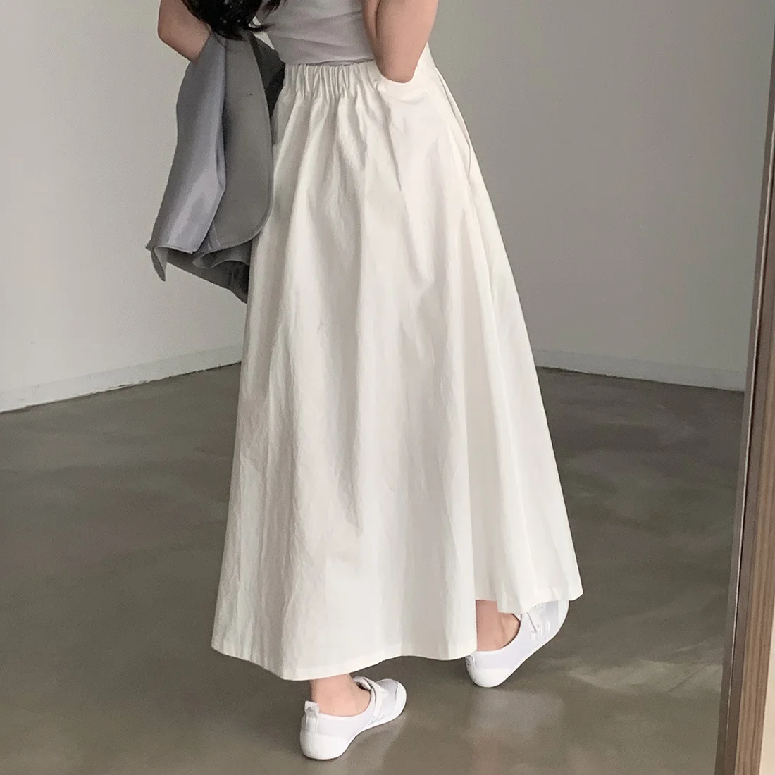 2024 Women Elegant White Long Skirts High Waist A-Line Cotton Maxi Skirts Women Casual Skirts Jupe Femme Saias Mujer