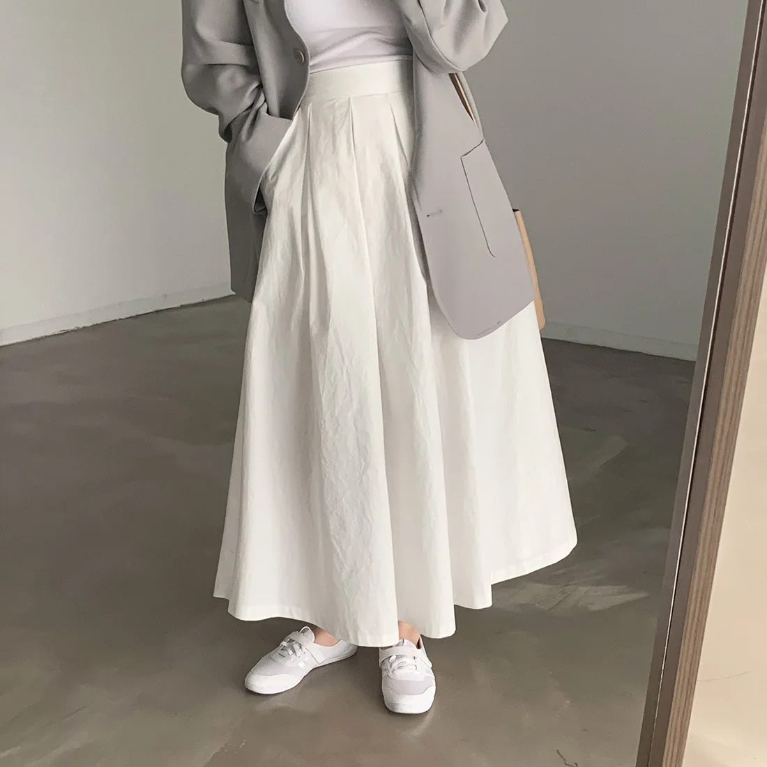 2024 Women Elegant White Long Skirts High Waist A-Line Cotton Maxi Skirts Women Casual Skirts Jupe Femme Saias Mujer