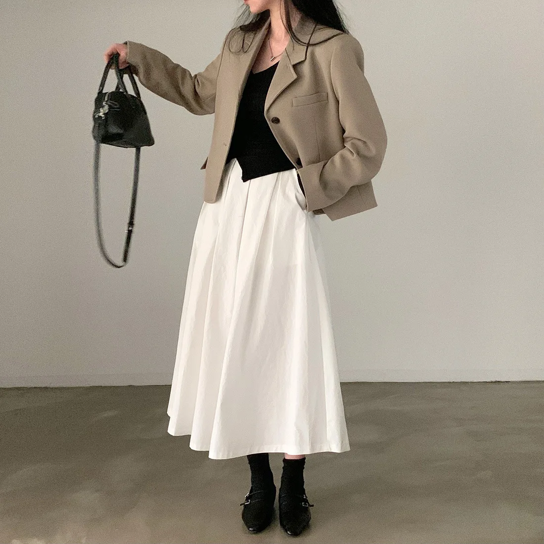 2024 Women Elegant White Long Skirts High Waist A-Line Cotton Maxi Skirts Women Casual Skirts Jupe Femme Saias Mujer