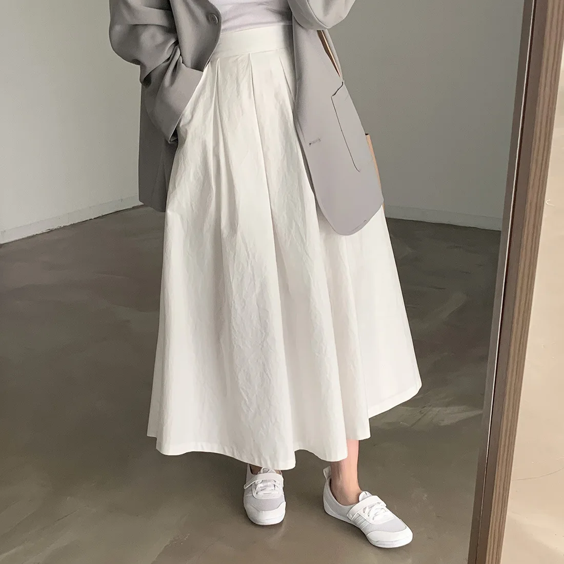 2024 Women Elegant White Long Skirts High Waist A-Line Cotton Maxi Skirts Women Casual Skirts Jupe Femme Saias Mujer