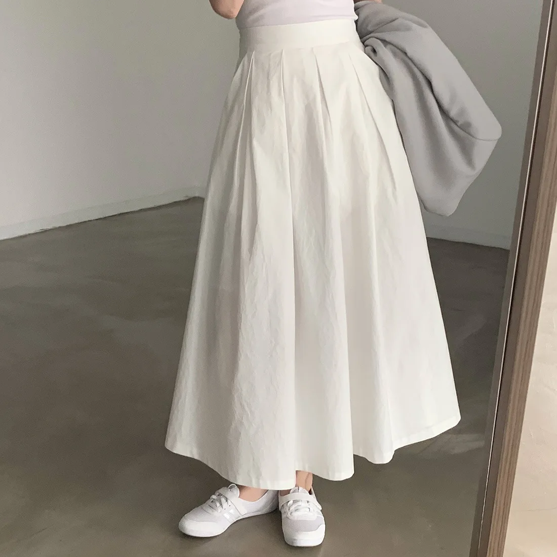 2024 Women Elegant White Long Skirts High Waist A-Line Cotton Maxi Skirts Women Casual Skirts Jupe Femme Saias Mujer