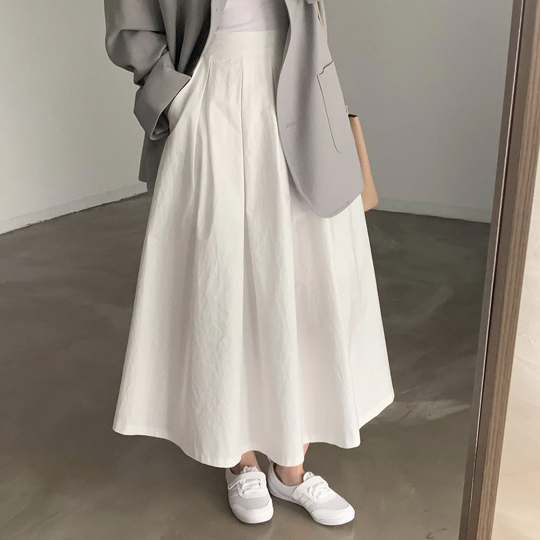 2024 Women Elegant White Long Skirts High Waist A-Line Cotton Maxi Skirts Women Casual Skirts Jupe Femme Saias Mujer