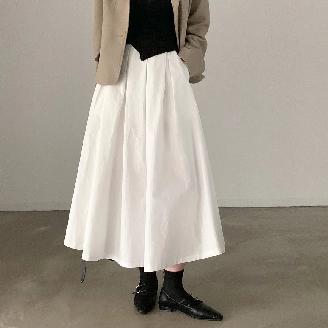 2024 Women Elegant White Long Skirts High Waist A-Line Cotton Maxi Skirts Women Casual Skirts Jupe Femme Saias Mujer