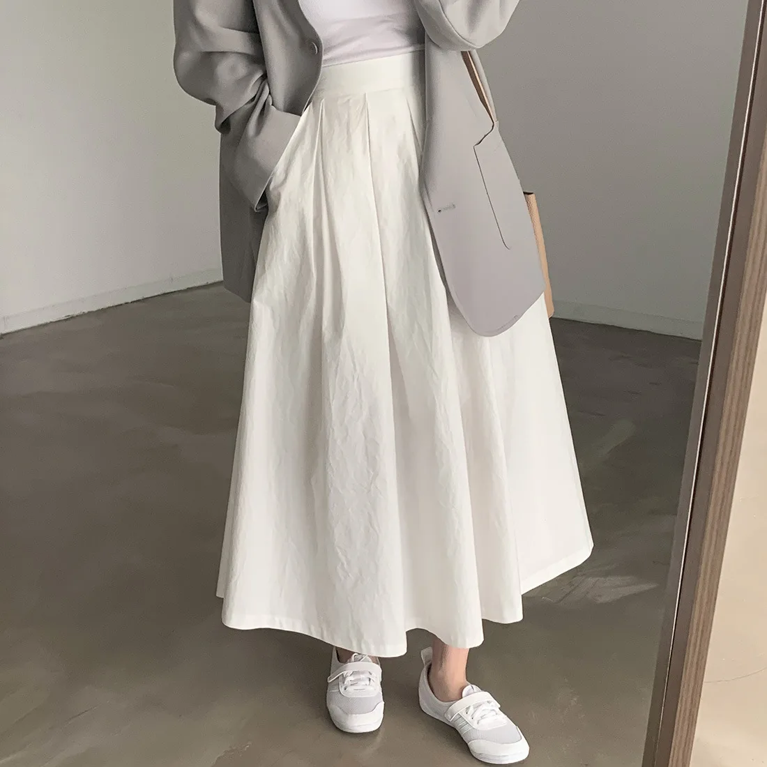 2024 Women Elegant White Long Skirts High Waist A-Line Cotton Maxi Skirts Women Casual Skirts Jupe Femme Saias Mujer