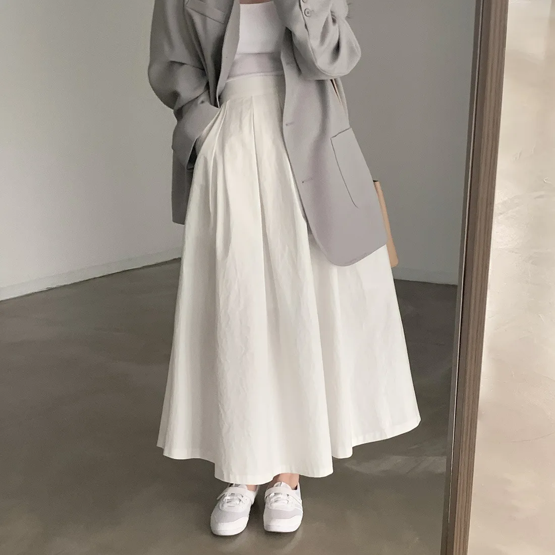 2024 Women Elegant White Long Skirts High Waist A-Line Cotton Maxi Skirts Women Casual Skirts Jupe Femme Saias Mujer