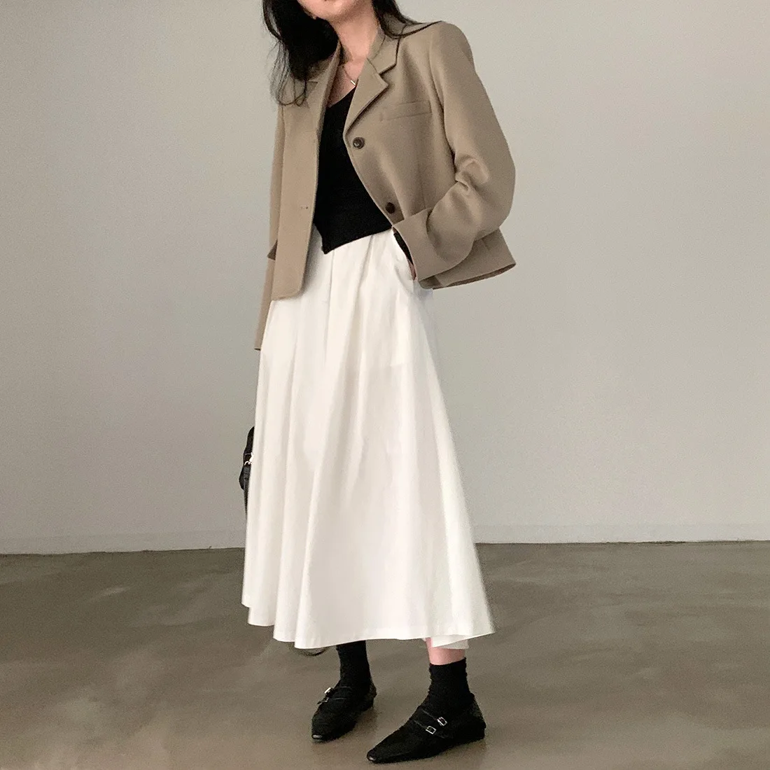 2024 Women Elegant White Long Skirts High Waist A-Line Cotton Maxi Skirts Women Casual Skirts Jupe Femme Saias Mujer