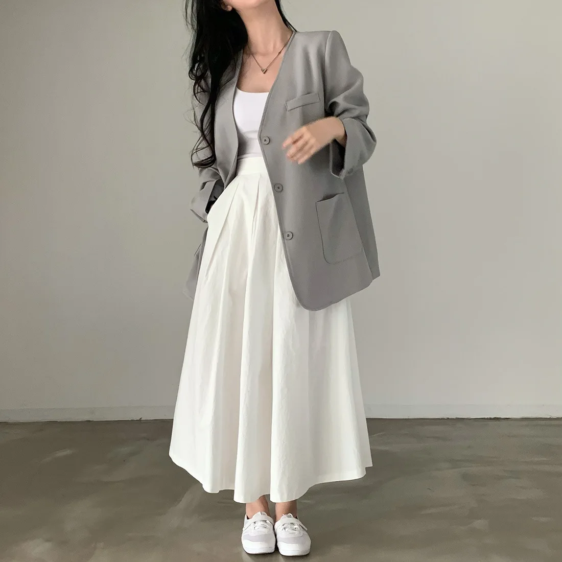 2024 Women Elegant White Long Skirts High Waist A-Line Cotton Maxi Skirts Women Casual Skirts Jupe Femme Saias Mujer
