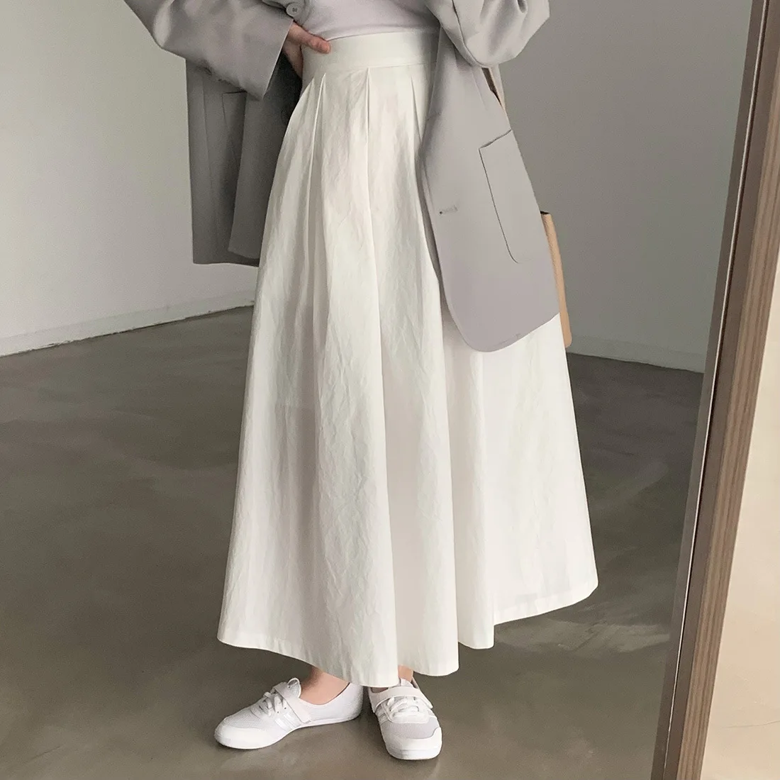 2024 Women Elegant White Long Skirts High Waist A-Line Cotton Maxi Skirts Women Casual Skirts Jupe Femme Saias Mujer
