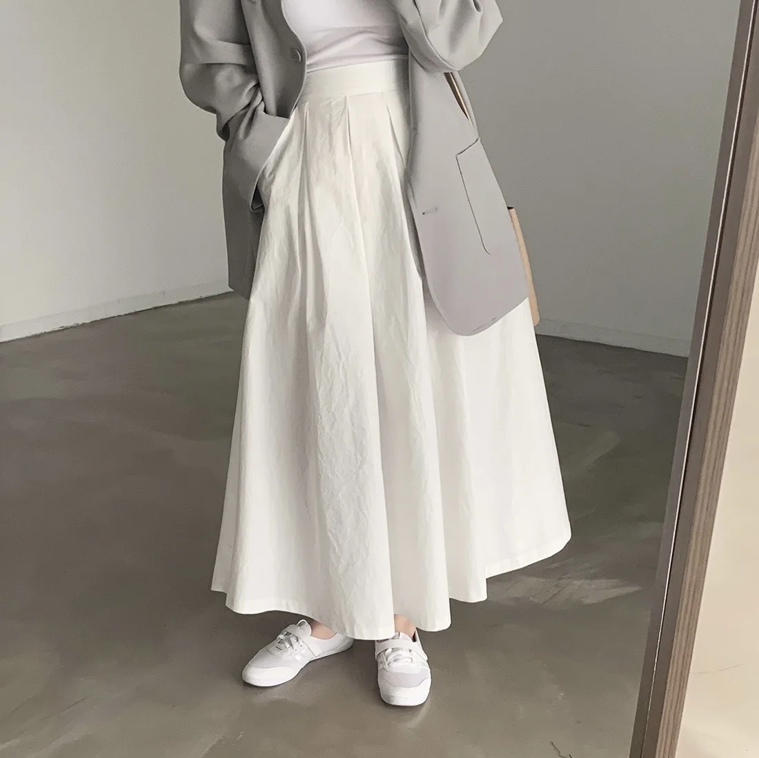 2024 Women Elegant White Long Skirts High Waist A-Line Cotton Maxi Skirts Women Casual Skirts Jupe Femme Saias Mujer