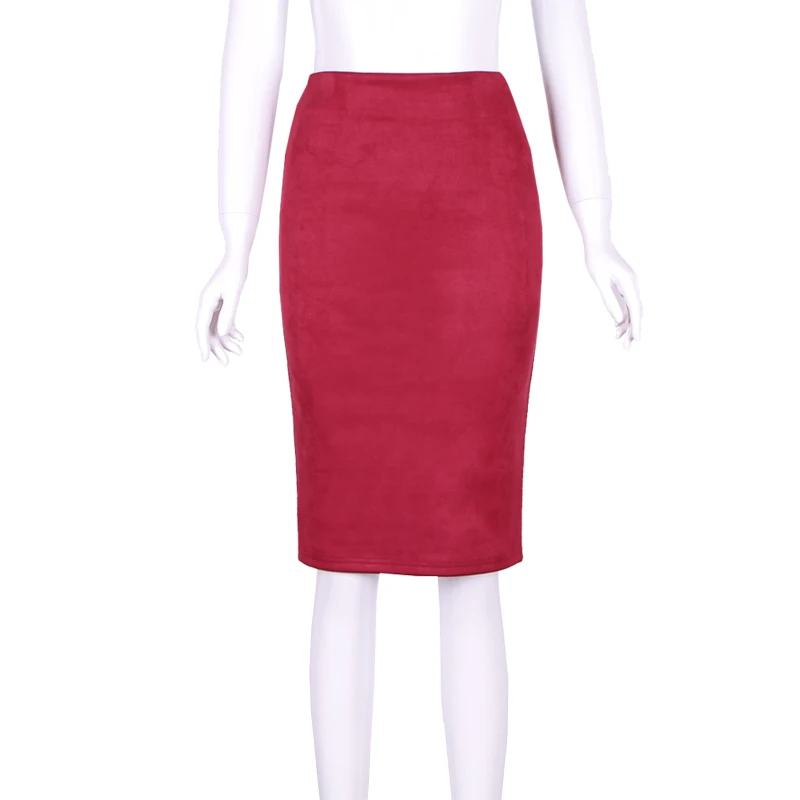 Women Skirts Suede Solid Color Pencil Skirt Female Autumn Winter High Waist Bodycon Vintage Suede Split Thick Stretchy Skirts