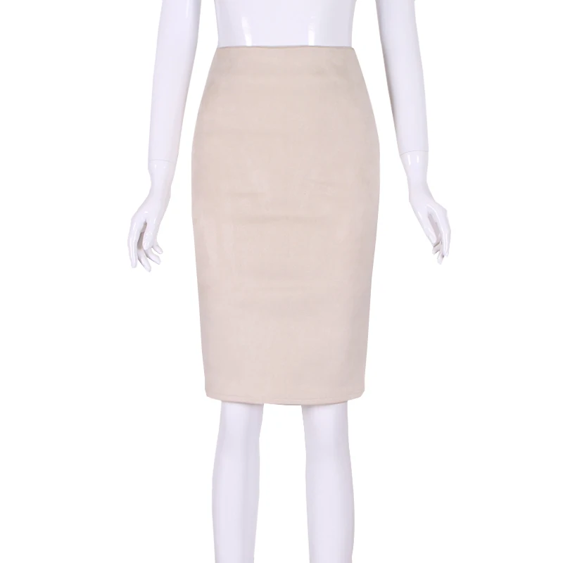 Women Skirts Suede Solid Color Pencil Skirt Female Autumn Winter High Waist Bodycon Vintage Suede Split Thick Stretchy Skirts