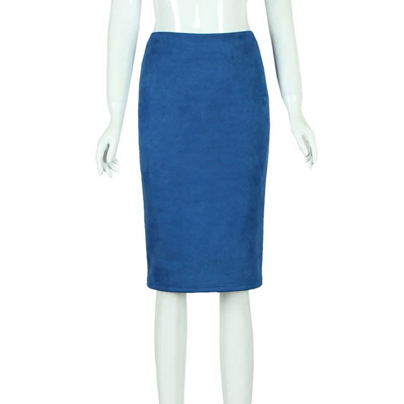Women Skirts Suede Solid Color Pencil Skirt Female Autumn Winter High Waist Bodycon Vintage Suede Split Thick Stretchy Skirts